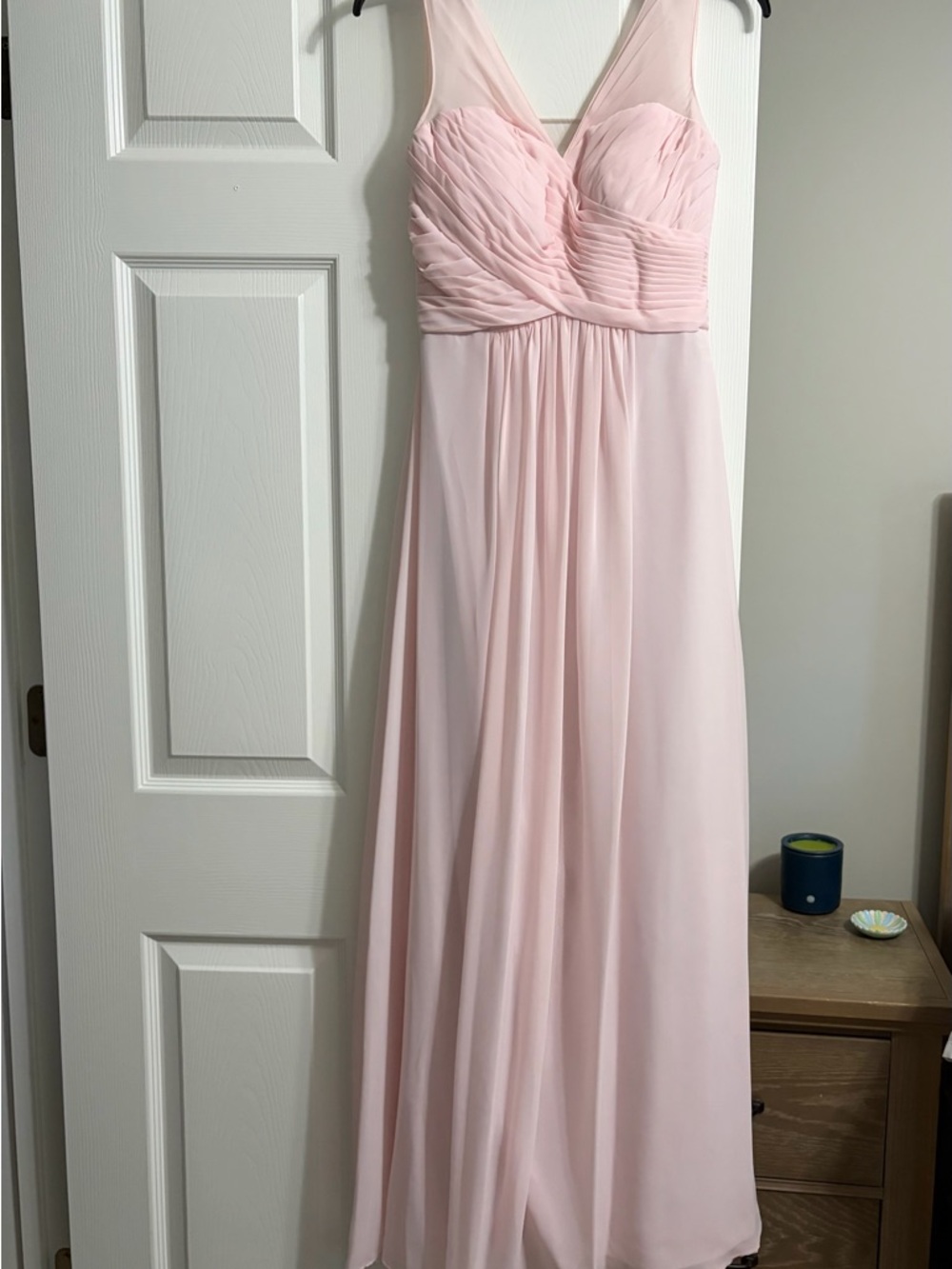 Azazie Blush Chiffon Pleated Bodice Maxi Dress